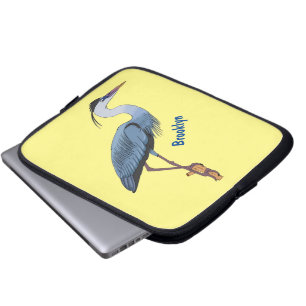 Great blue heron cartoon illustration laptop sleeve