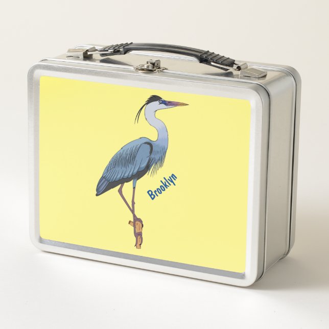 Great blue heron cartoon illustration  metal lunch box (Front)