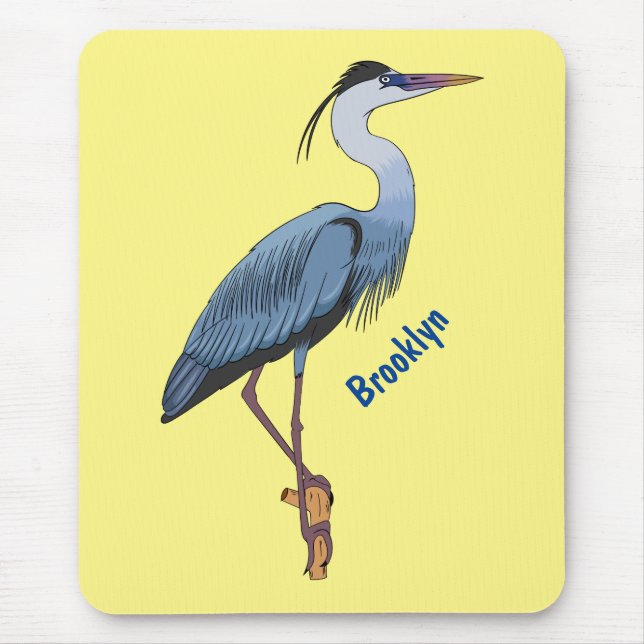Great blue heron cartoon illustration  mouse pad (Front)