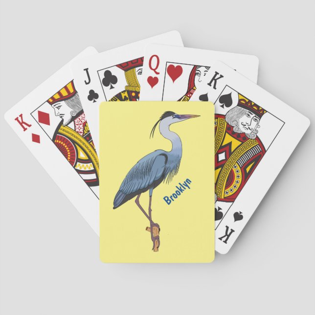 Great blue heron cartoon illustration playing cards (Back)