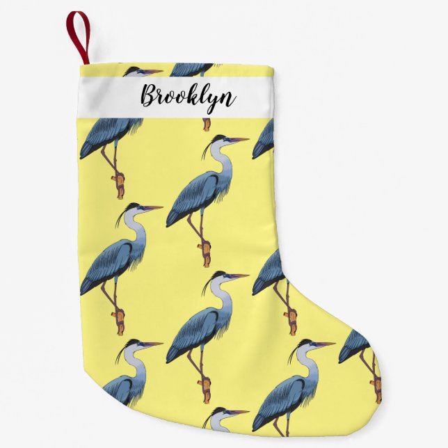 Great blue heron cartoon illustration small christmas stocking (Front)