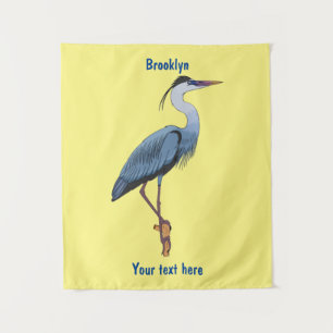 Great blue heron cartoon illustration tapestry