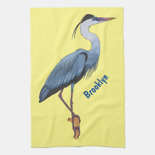 Great blue heron cartoon illustration  tea towel