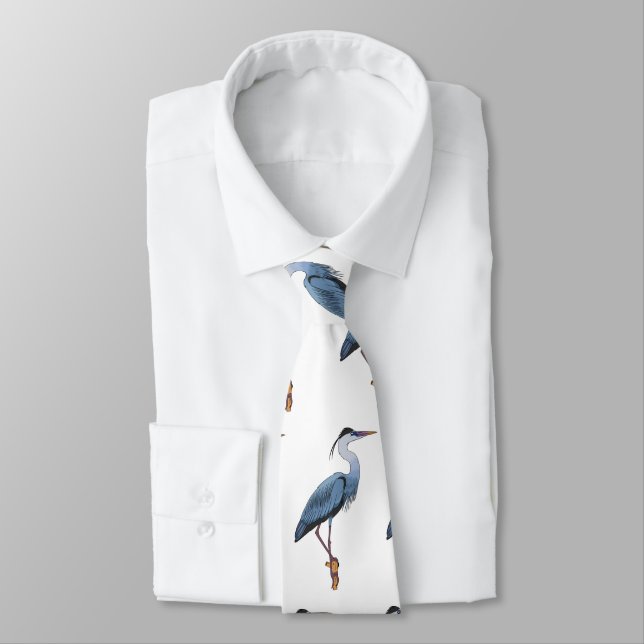 Great blue heron cartoon illustration tie (Tied)