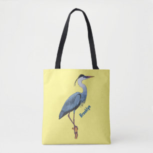 Great blue heron cartoon illustration tote bag