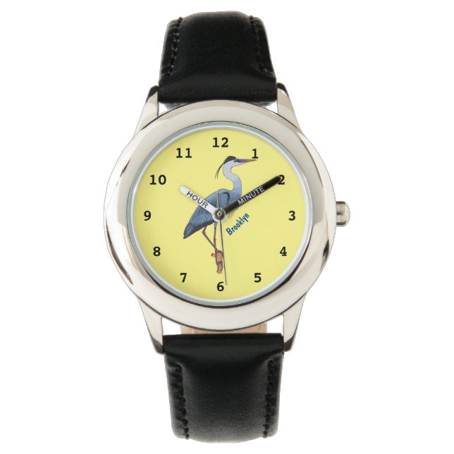 Great blue heron cartoon illustration watch (Front)