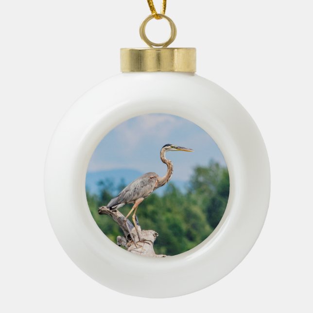 Great Blue Heron Ceramic Ball Christmas Ornament (Front)