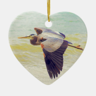 Great blue heron ceramic ornament