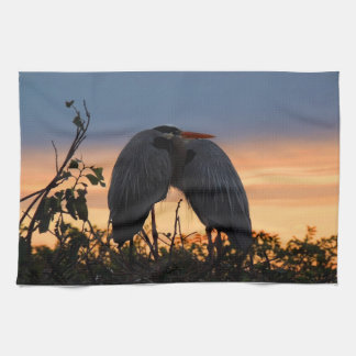 Great Blue Heron couple dish towel set