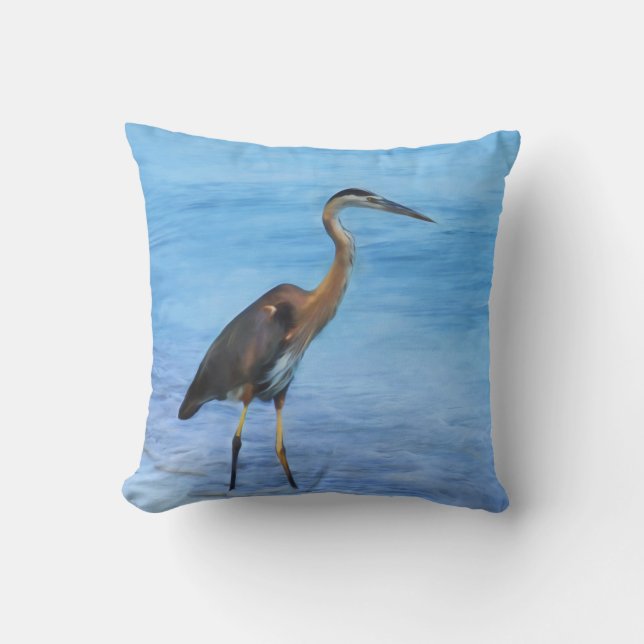 Great Blue Heron, Customisable Cushion (Front)