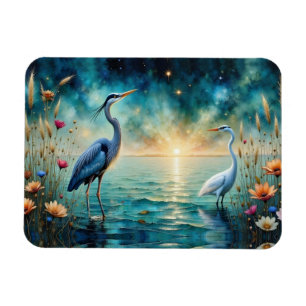 Great blue Heron & Egret flowers Happy Spring Magnet
