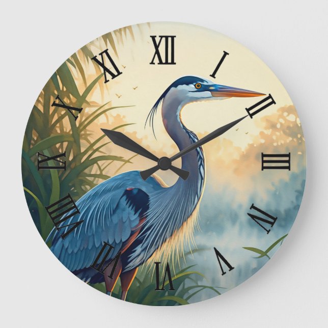 Great Blue Heron Everglades National Park Morning Large Clock (Front)