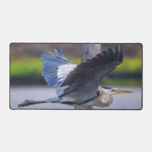 Great Blue Heron Flight Wildlife Bird Photography Desk Mat