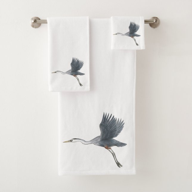 Great Blue Heron Flying Bath Towel Set (Insitu)