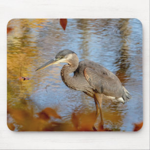 Great Blue Heron framed with fall foliage Mouse Pad