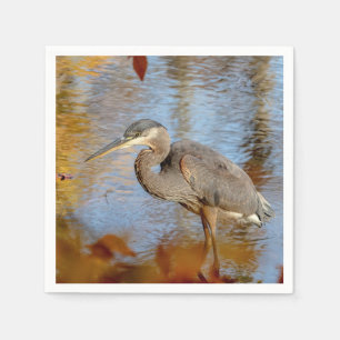 Great Blue Heron framed with fall foliage Napkin