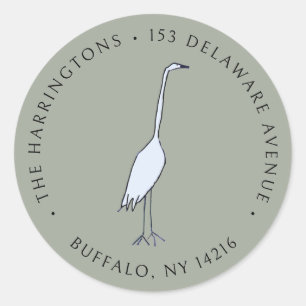 Great Blue Heron Hand-Drawn Return Address  Classic Round Sticker