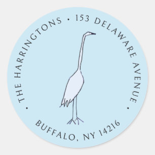 Great Blue Heron Hand-Drawn Return Address  Classic Round Sticker