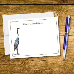 Great Blue Heron Hand-Drawn Vintage Elegant Bird Card