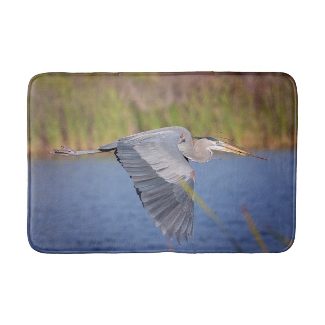 Great Blue Heron in flight Bath Mat (Front)