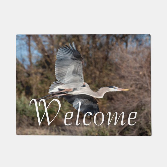 Great Blue Heron In flight Doormat (Front)