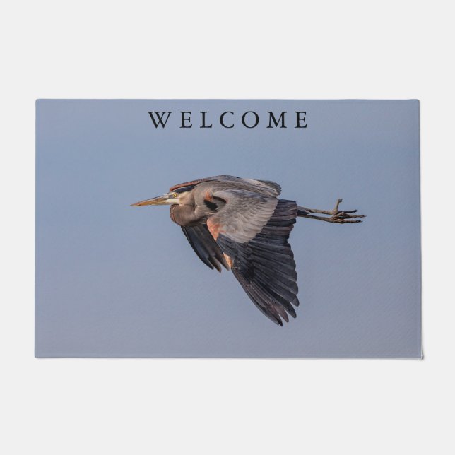 Great Blue Heron in flight Doormat (Front)