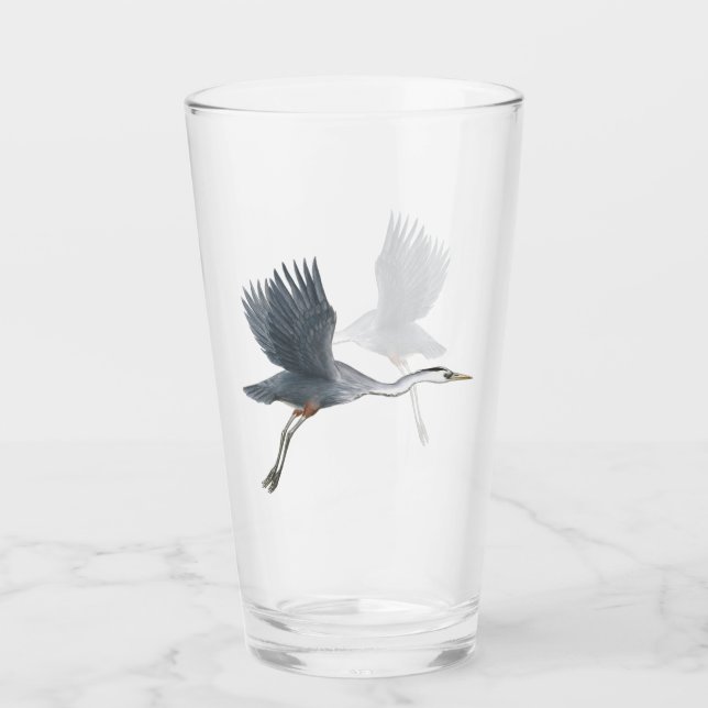 Great Blue Heron in Flight Glass (Front)