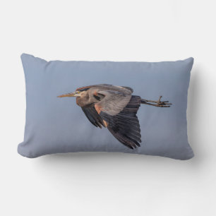 Great Blue Heron in flight Lumbar Cushion