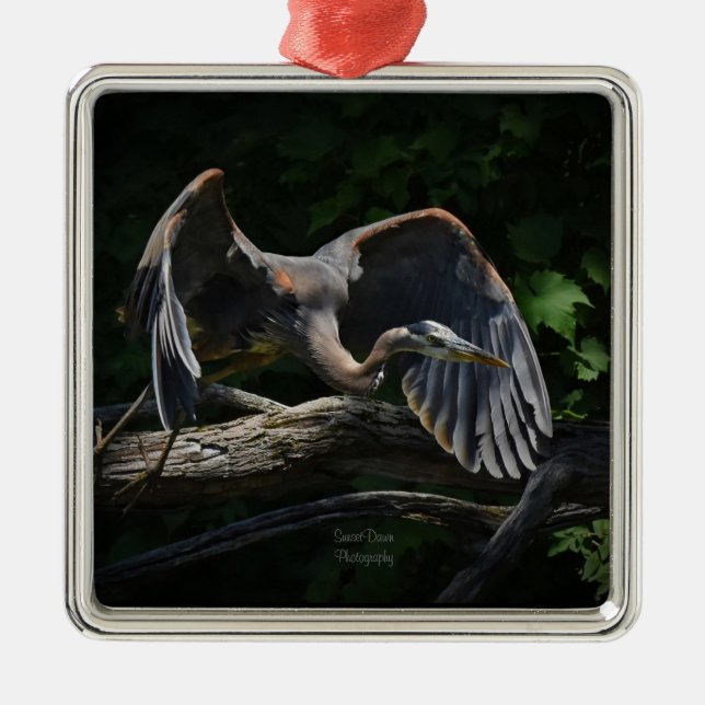 Great Blue Heron in Flight Metal Ornament (Front)