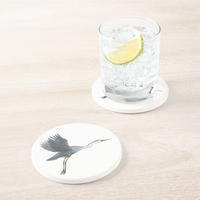 Great Blue Heron in Flight Sandstone Coaster (Side)