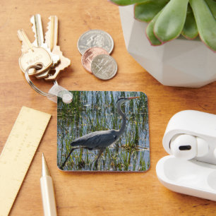 Great Blue Heron in Marsh – Elegant Nature Key Ring