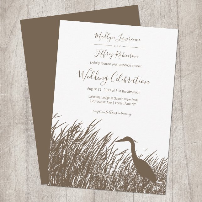 Great Blue Heron in marsh grass rustic wedding Invitation (Creator Uploaded)