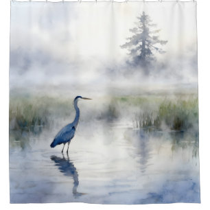 Great Blue Heron in Salt Marsh Shower Curtain