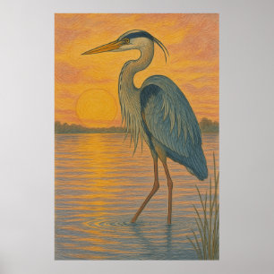 Great Blue Heron Lake Poster