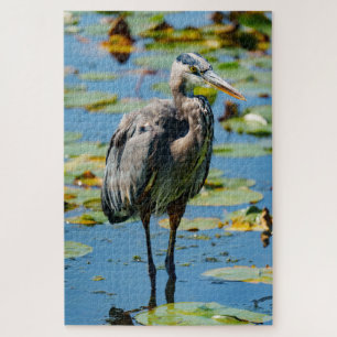 Great Blue Heron Lily Pad Pacific Northwest Birds Jigsaw Puzzle