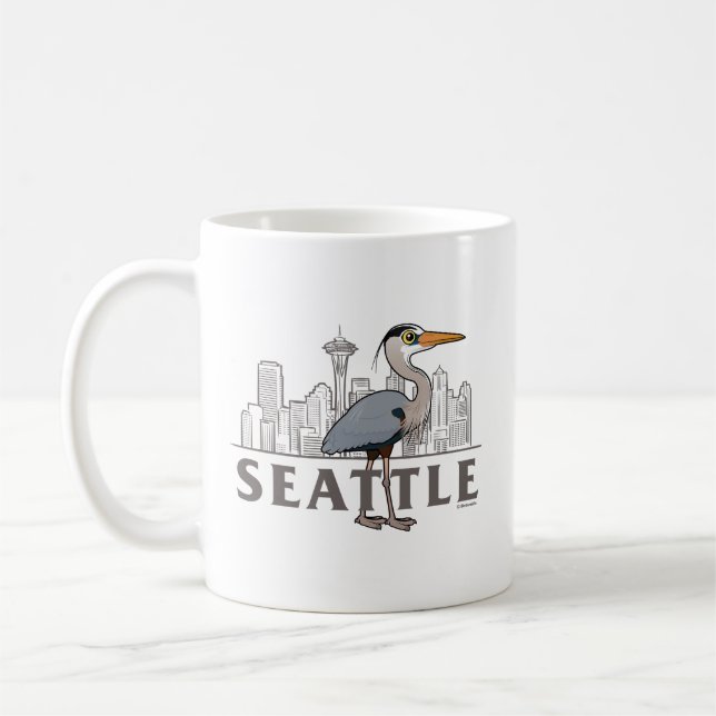 Great Blue Heron of Seattle City Bird Coffee Mug (Left)