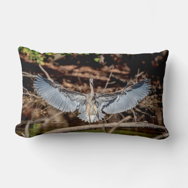 Great Blue Heron on a log Lumbar Cushion (Front)