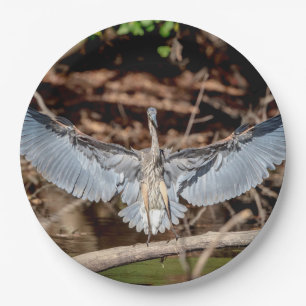 Great Blue Heron on a log Paper Plate