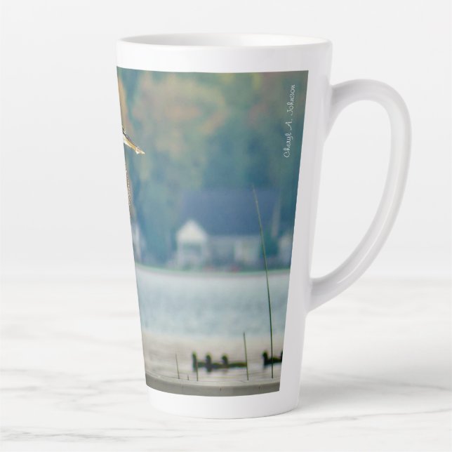 Great Blue Heron on Dock Latte Mug (Right)