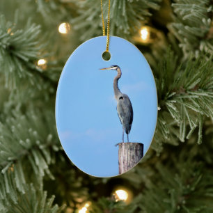 Great Blue Heron on Post  Ceramic Ornament