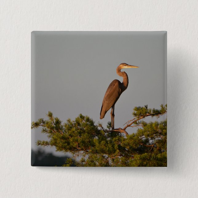 Great Blue Heron On Tree Top 15 Cm Square Badge (Front)