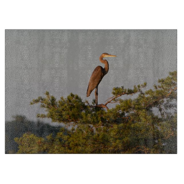 Great Blue Heron On Tree Top Cutting Board (Front)