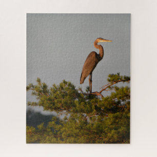 Great Blue Heron On Tree Top Jigsaw Puzzle