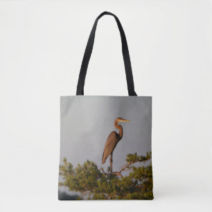 Great Blue Heron On Tree Top Tote Bag