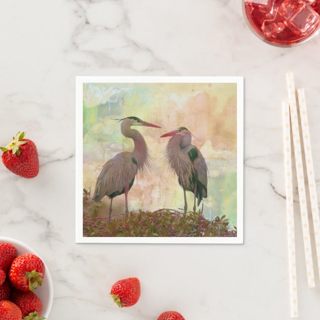Great Blue Heron Pair Digital Art Cocktail Napkins (Insitu)