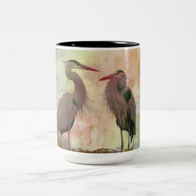 Great Blue Heron Pair Digital Art Coffee Mug (Center)