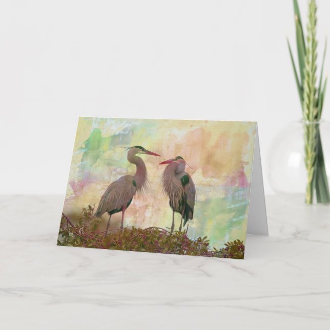 Great Blue Heron Pair Digital Art Greeting Card (Front)