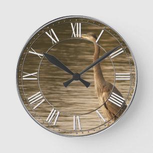 Great Blue Heron Round Clock