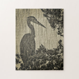 Great Blue Heron Sepia Tone Photographic Art Jigsaw Puzzle