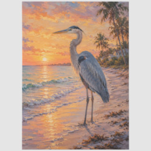 Great Blue Heron Sunset Beach Tissue Paper